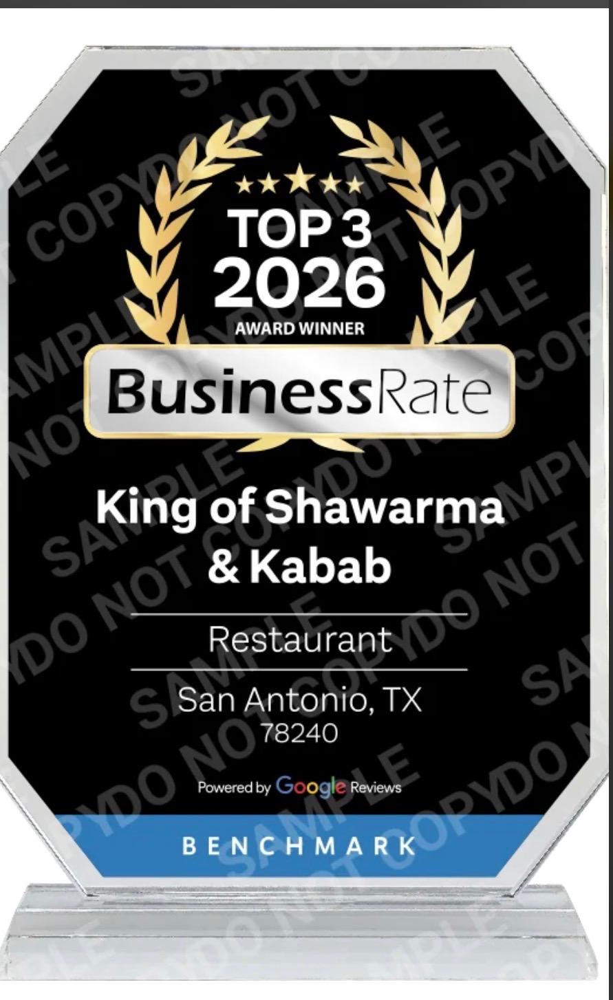 BusinessRate Top 3 2026 Award Winner — King of Shawarma & Kabab, San Antonio TX